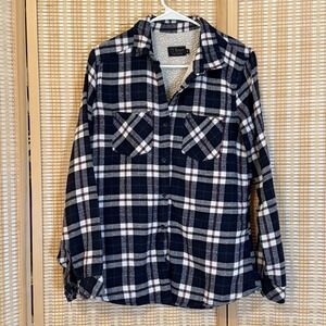 Ci Sono Flannel Shacket Womens M Blue Button Down Tartan Plaid Sherpa Outdoor